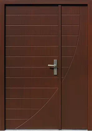 Drzwi dwuskrzydłowe zewnętrzne nowoczesne wzór wzór 935,1 w kolorze orzech ciemny.