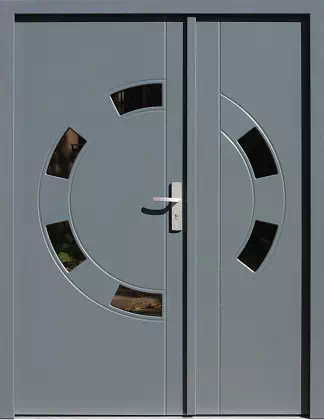 Drzwi dwuskrzydłowe zewnętrzne nowoczesne wzór wzór 936,1 w kolorze szare.