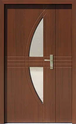 Drzwi dwuskrzydłowe zewnętrzne nowoczesne wzór wzór 938,2 w kolorze orzech.