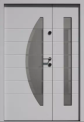 Drzwi dwuskrzydłowe zewnętrzne nowoczesne wzór wzór 940,1+ds1 w kolorze białe.