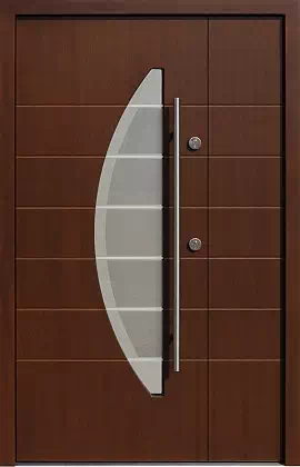 Drzwi dwuskrzydłowe zewnętrzne nowoczesne wzór 940,2+ds1 w kolorze orzech.