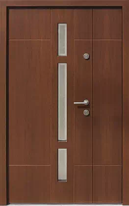 Drzwi dwuskrzydłowe zewnętrzne nowoczesne wzór wzór 943,11+ds1 w kolorze orzech.