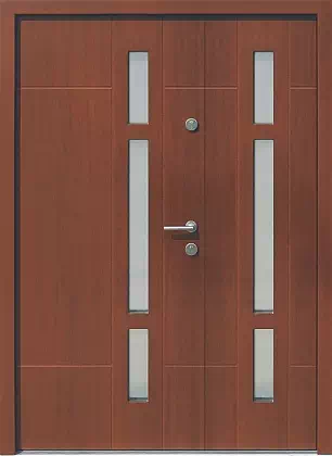 Drzwi dwuskrzydłowe zewnętrzne nowoczesne wzór 943,12 w kolorze orzech.