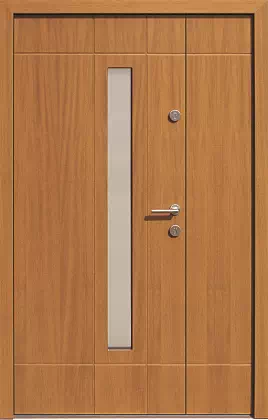 Drzwi dwuskrzydłowe zewnętrzne nowoczesne wzór 944,11 w kolorze dąb średni.