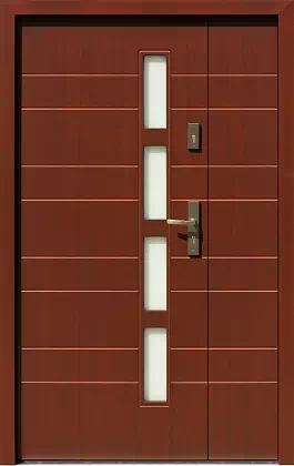 Drzwi dwuskrzydłowe zewnętrzne nowoczesne wzór wzór 945,1 w kolorze orzech.