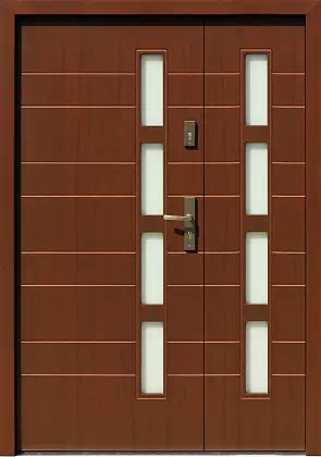 Drzwi dwuskrzydłowe zewnętrzne nowoczesne wzór wzór 945,2 w kolorze orzech.