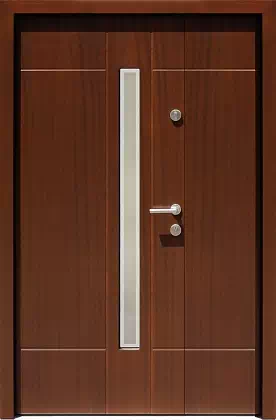 Drzwi dwuskrzydłowe zewnętrzne nowoczesne wzór 950,11+ds9 w kolorze orzech.