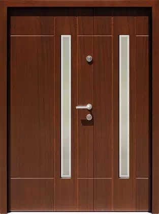 Drzwi dwuskrzydłowe zewnętrzne nowoczesne wzór 950,12+ds9 w kolorze orzech.