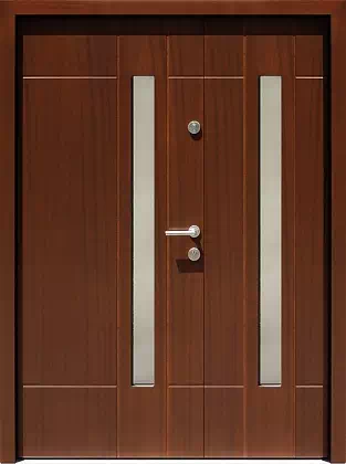 Drzwi dwuskrzydłowe zewnętrzne nowoczesne wzór 950,12 w kolorze orzech.