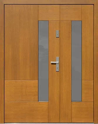 Drzwi dwuskrzydłowe zewnętrzne nowoczesne wzór 954,1 w kolorze ciemny dąb.