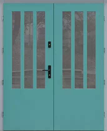 Drzwi dwuskrzydłowe zewnętrzne nowoczesne wzór 987,3 w kolorze turkusowe + RAL7035.