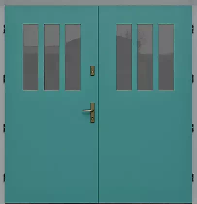 Drzwi dwuskrzydłowe zewnętrzne nowoczesne wzór wzór 987,4 w kolorze turkusowe + RAL7035.