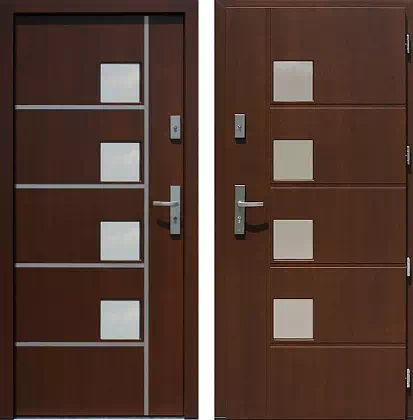 Drzwi wejściowe inox wzór 424,1-424,11 w kolorze ciemny orzech.