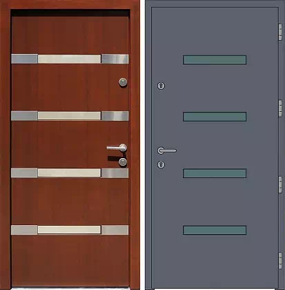 Drzwi wejściowe inox wzór 425,1-425,11 w kolorze orzech.