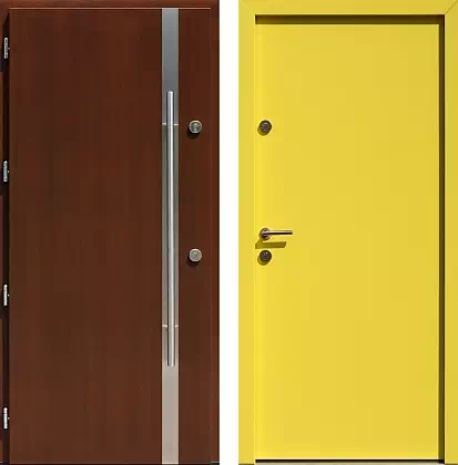 Drzwi wejściowe inox wzór 430,7-500C w kolorze orzech + żółte.