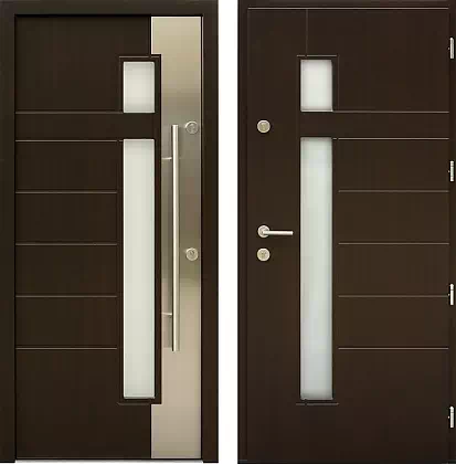 Drzwi wejściowe inox wzór 437,1-437,11 w kolorze ciemny orzech.