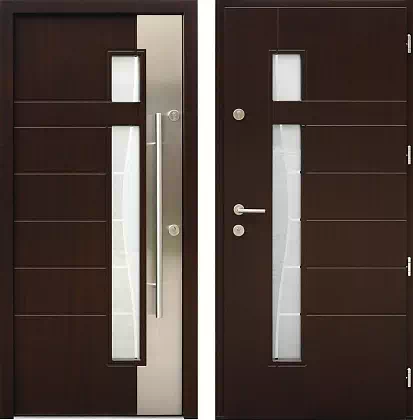 Drzwi wejściowe inox wzór 437,1-437,11+ds3 w kolorze ciemny orzech.