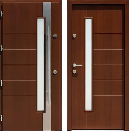 Drzwi wejściowe inox wzór 441,1-441,11 w kolorze orzech.