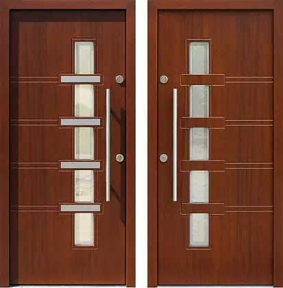 Drzwi wejściowe inox wzór 442,1-442,11+ds1 w kolorze orzech.