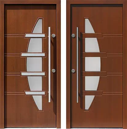 Drzwi wejściowe inox wzór 443,1-443,11 w kolorze orzech.