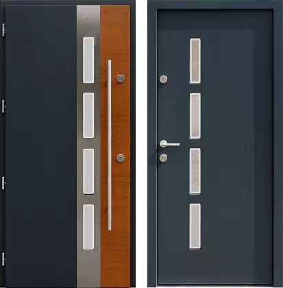 Drzwi wejściowe inox wzór 444,1-444,11+ds4 w kolorze antracyt + ciemny dąb.
