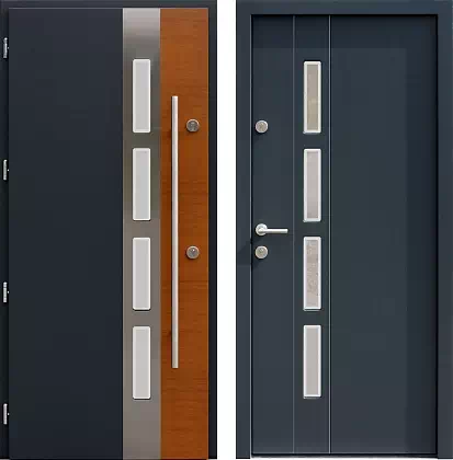 Drzwi wejściowe inox wzór 444,1-444,21+ds4 w kolorze antracyt + ciemny dąb.