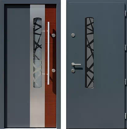 Drzwi wejściowe inox wzór 446,1-446,11+ds1 w kolorze antracyt + teak.