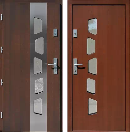 Drzwi wejściowe inox wzór 451,1-451,11 w kolorze orzech + teak.
