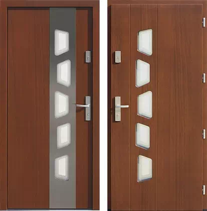 Drzwi wejściowe inox wzór 451,1-451,21+ds1 w kolorze teak.