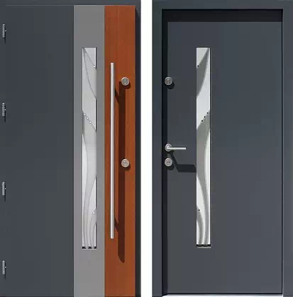 Drzwi wejściowe inox wzór 454,4-454,14+ds2 w kolorze antracyt + teak.