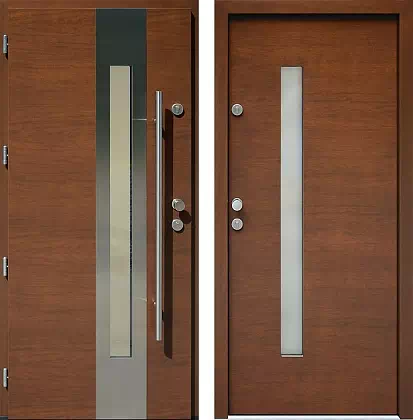 Drzwi wejściowe inox wzór 454,4B-454,14B w kolorze orzech.