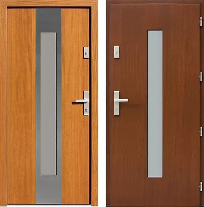 Drzwi wejściowe inox wzór 454,5-454,15 w kolorze złoty dąb + orzech.