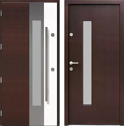 Drzwi wejściowe inox wzór 454,6-454,16 w kolorze ciemny orzech + białe.