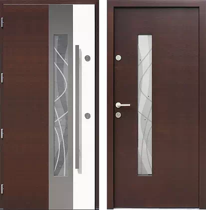 Drzwi wejściowe inox wzór 454,6-454,16+ds4 w kolorze ciemny orzech + białe.