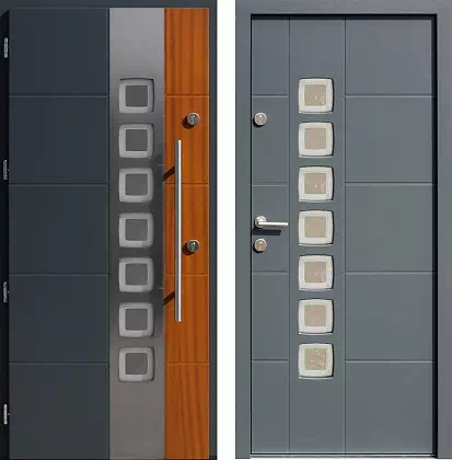Drzwi wejściowe inox wzór 455,2-455,12+ds1 w kolorze antracyt + złoty dąb.
