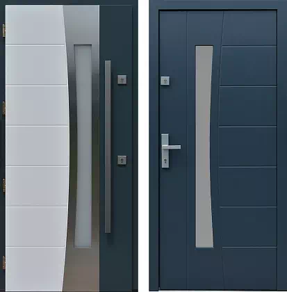 Drzwi wejściowe inox wzór 471,4-471,14 w kolorze antracyt-biale.
