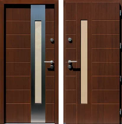 Drzwi wejściowe inox wzór 475,2-475,12 w kolorze orzech.