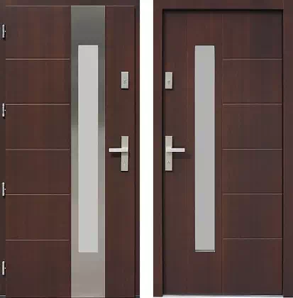 Drzwi wejściowe inox wzór 475,7-475,17 w kolorze orzech.