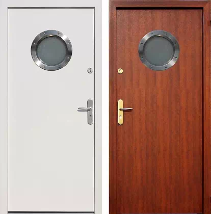 Drzwi wejściowe inox 493,1-493,1 w kolorze białe + teak.