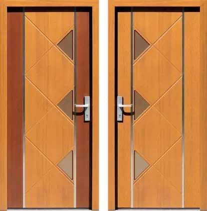 Drzwi wejściowe inox wzór 496,1-496,2 w kolorze złoty dąb + teak.
