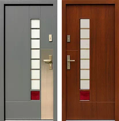 Drzwi wejściowe inox wzór 498,1-498,11+ds1 w kolorze szare + orzech.