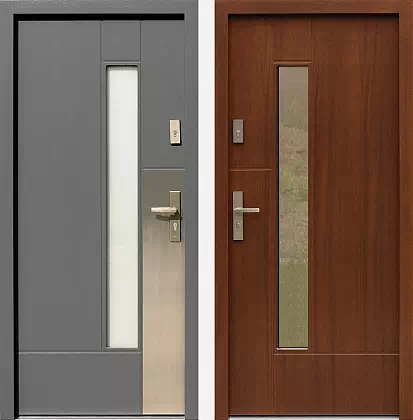 Drzwi wejściowe inox 498,2-498,12 w kolorze szare + orzech.