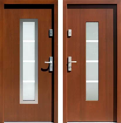 Drzwi wejściowe inox wzór 499,2-499,12+ds1 w kolorze orzech.