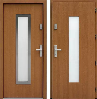 Drzwi wejściowe inox wzór 499,2-499,12 w kolorze złoty dąb.
