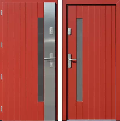 Drzwi wejściowe inox 689,7S2-689,17S2 w kolorze czerwone.