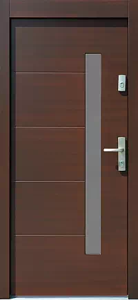 Drzwi z dostawką górną zewnętrzne do domu model wzór 417,13 w kolorze teak.