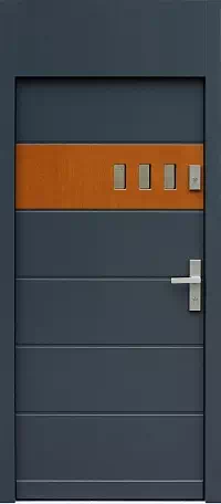 Drzwi z dostawką górną zewnętrzne do domu model wzór 426,1 w kolorze antracyt + złoty dąb.
