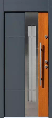 Drzwi z dostawką górną zewnętrzne do domu model wzór 449,1-449,11+ds6 w kolorze antracyt + złoty dąb.