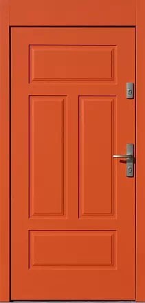 Drzwi z dostawką górną zewnętrzne do domu model wzór 533,12 w kolorze pomarańczowe.