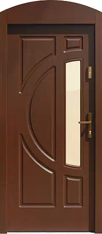 Drzwi z dostawką górną zewnętrzne do domu model wzór 596S1 w kolorze ciemny orzech.